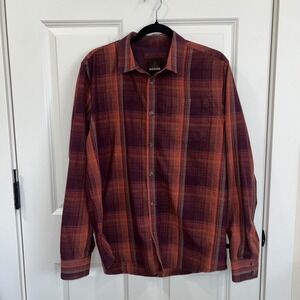 Prana Men's Plaid Long Sleeve Button Down Shirt Purple Orange Size Medium